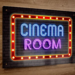 Cinema Room Sign - effect printed Cinema movie room A4 metal sign - movie decor