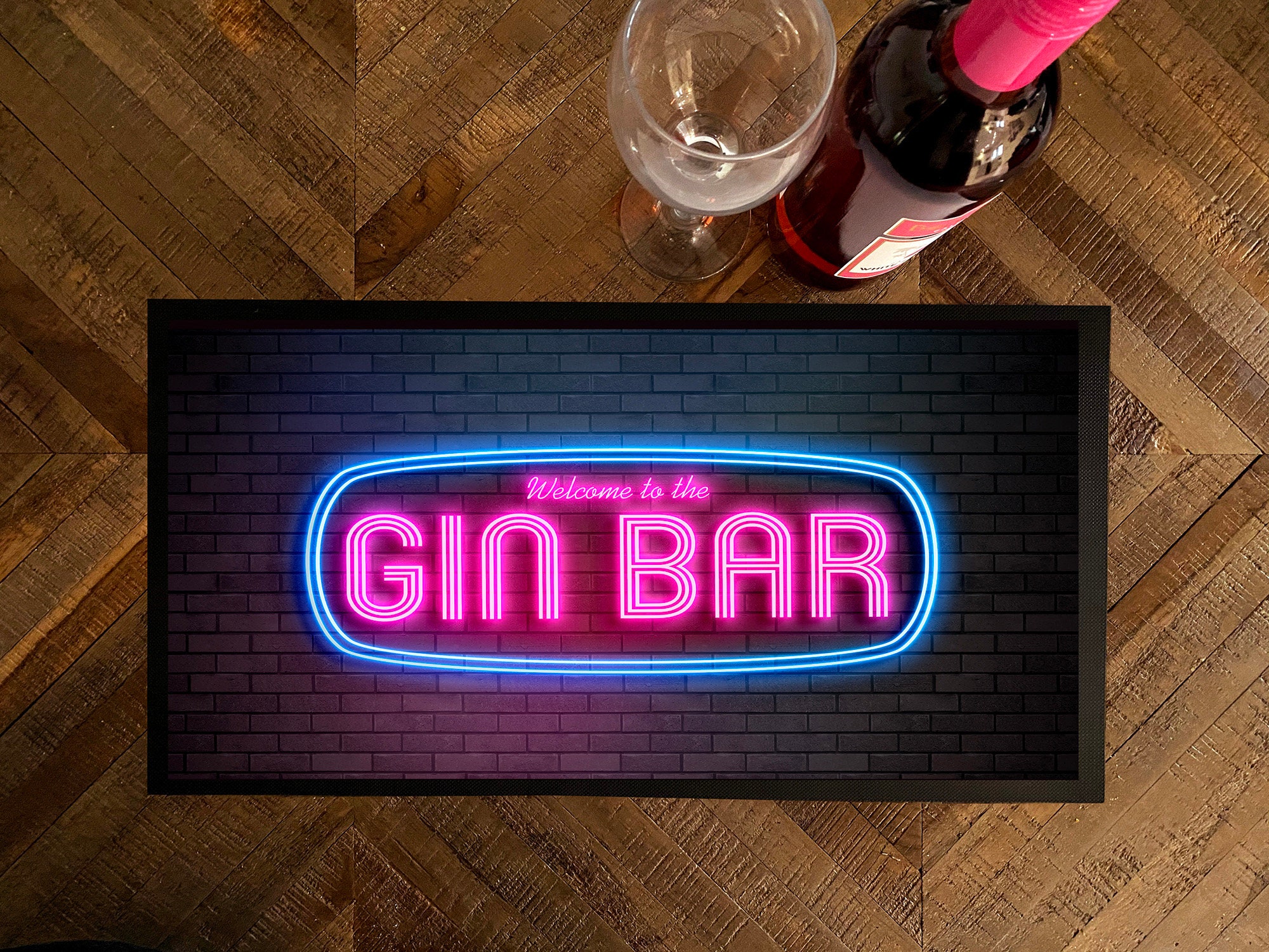 Tappetino Da Bar Personalizzato Effetto Mattone Rosa Fluorescente – Runner In Gomma Antiscivolo Per Pub E Casa