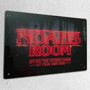 Personalised Room Sign – Red “Stranger” Style A4 Metal Wall Art | Teen Bedroom TV-Inspired Decoration