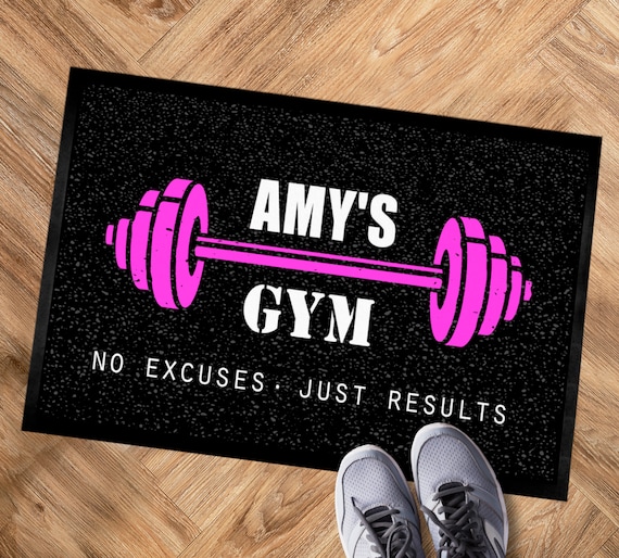 Personalised Gym Door Mat Non Slip Base Mat Pink Dumbells Mat Etsy