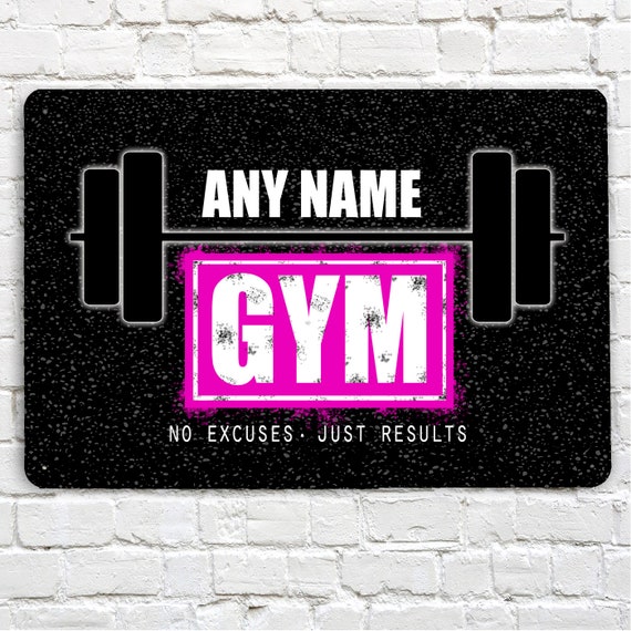 Plaque Métal Home Gym Personnalisable – Panneau Porte A4 Effet Bois Gris