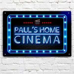 Personalised Cinema Room Sign - Printed Home Cinema movie room A4 metal sign