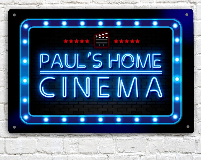 Personalised Cinema Room Sign - Printed Home Cinema movie room A4 metal sign