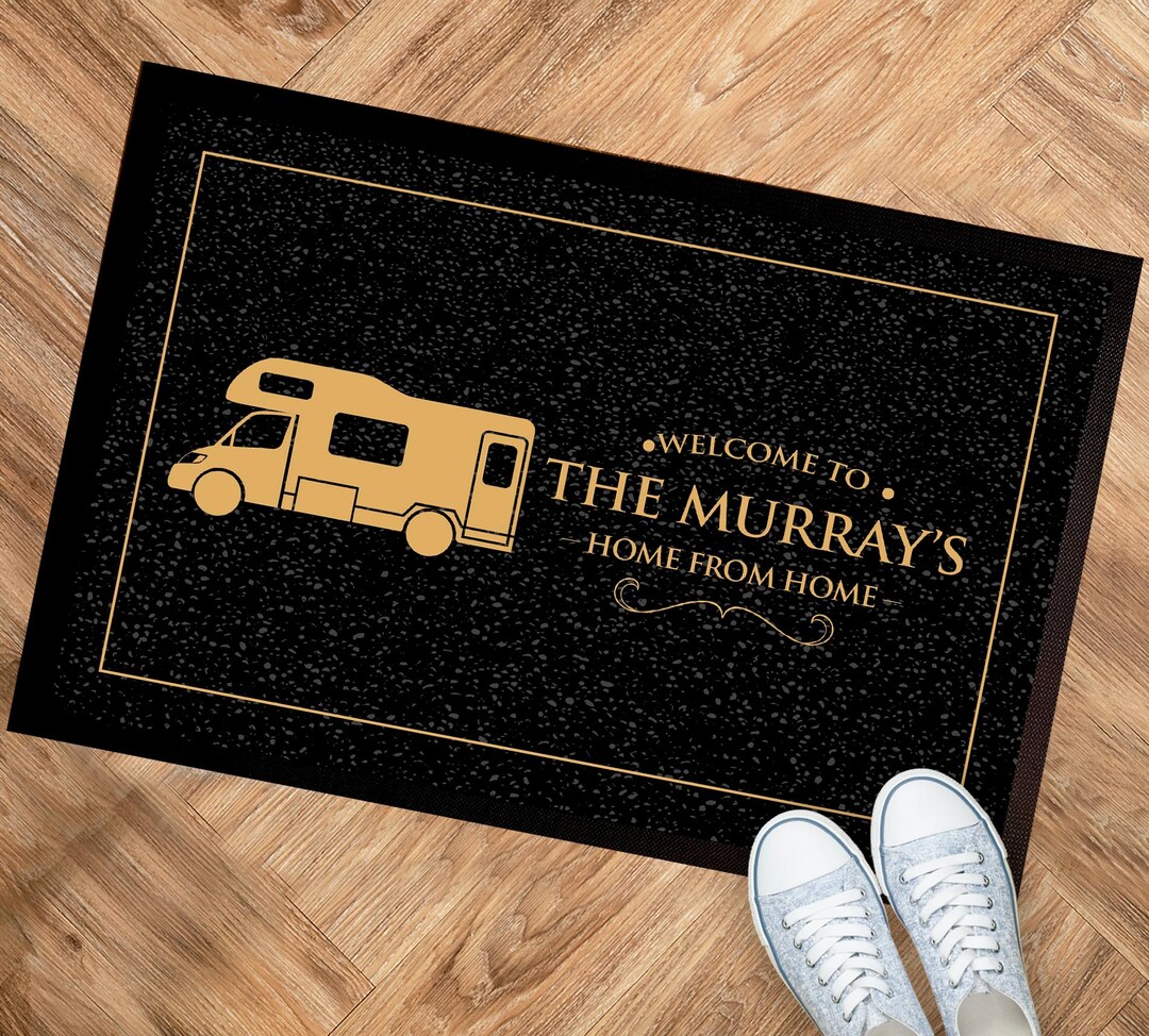 Personalised Campervan Door Mat | Black Gold 60 X 40cm, Motorhome ...