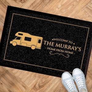 Personalisierte Campervan Türmatte | schwarz gold 60 x 40 cm, Wohnmobil Eingangsmatte - van life Zubehör