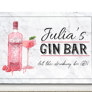 Personalised Pink GIN Bar Sign - White Printed Metal Sign A4 Home bar beer Sign