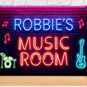 Personalised Music Room Sign A4 metal Studio musicians guitar room sign image 2