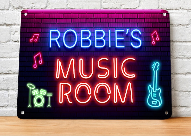 Personalised Music Room Sign A4 metal Studio musicians guitar room sign image 2