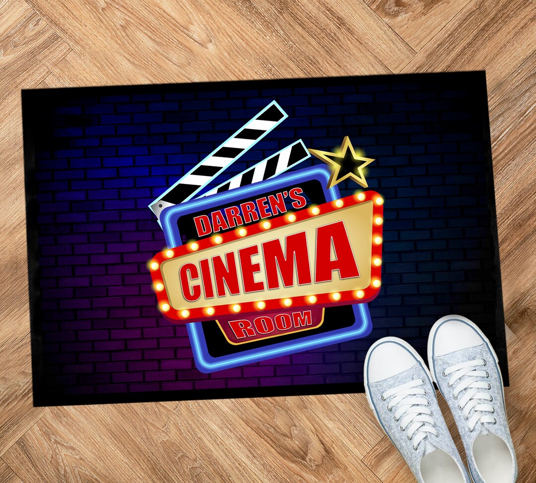 Personalised Cinema Room Mat - Clapper Board Movie Door Mat 60 X 40 Cm ...