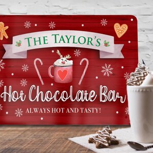 Personalised Hot Chocolate Bar Sign | Christmas Cocoa Station Wall Art | Custom Festive Drinks Bar A4 Metal Sign (30 x 20cm Aluminium)