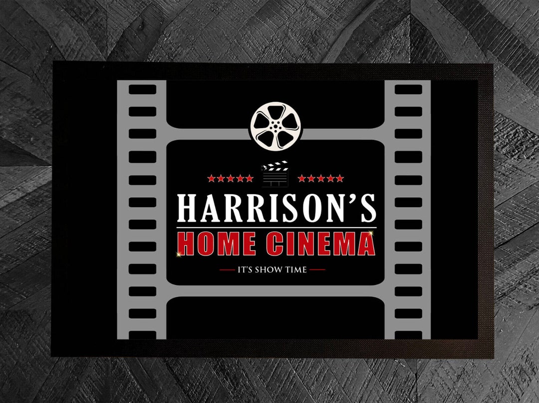 Personalised Cinema Room Door Mat - Movie Reel Door Mat 60 X 40 Cm Mat ...