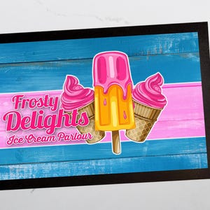 Personalised Ice Cream Parlour Counter Mat  - Blue & Pink Ice cream Shop and Van counter mat V2 | Ice Cream Parour accessories