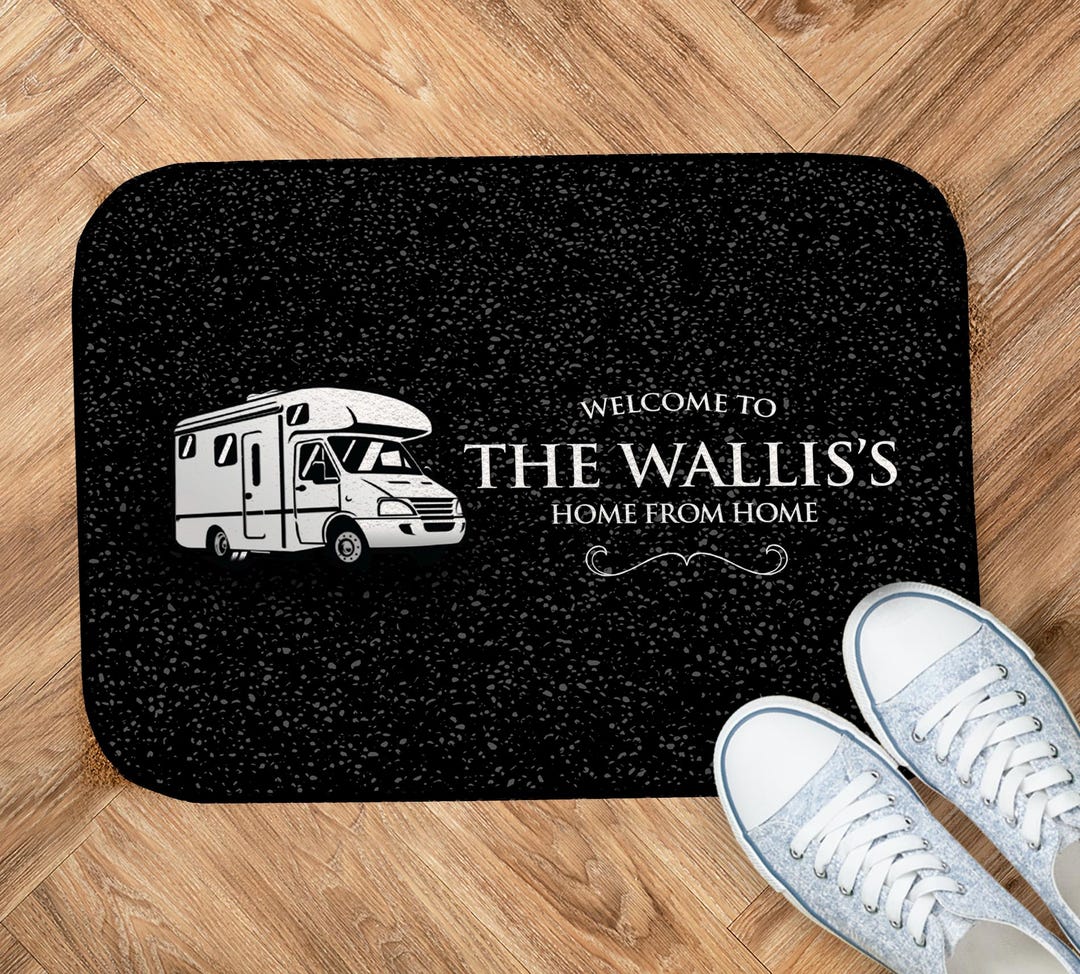Personalised Campervan Door Mat - Black Indoor Entrance Mat 44cm X 32cm ...