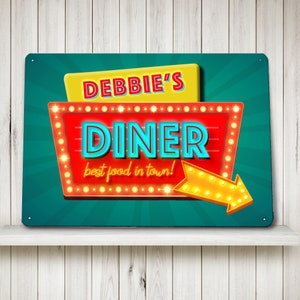 Personalised Retro Diner Sign - Printed Metal Sign A4 American Diner Sign