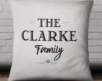 Personalised Family Cushion | custom family name housewarming gift | 16" Linen Cushion