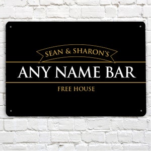 Personalised Bar Sign - Black crest Printed Metal Sign A4 Home bar Bar Sign