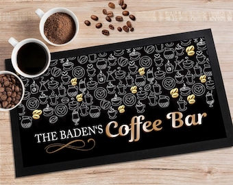 Personalised Coffee Bar Runner Mat - coffee beans Home Coffee station, Espresso, tea coffee accessories