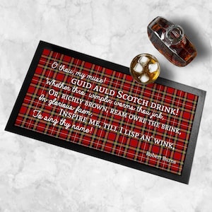 Burns Night Bar Mat – Red Scottish Tartan | “Guid Auld Scotch drink” Robert Burns Poem