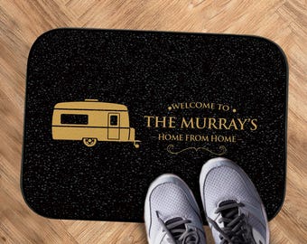 Personalised Motorhome Door Mat – Black, 44cm X 32cm, Non-Slip Rubber With Polyester Top, Made In UK