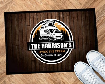 Personalized Campervan Doormat: Camping Decor, Washable Non-Slip Mat