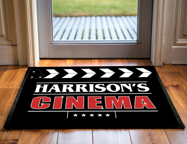 Personalised Cinema Room Door Mat | Clapperboard - Movie Theater Decor ...