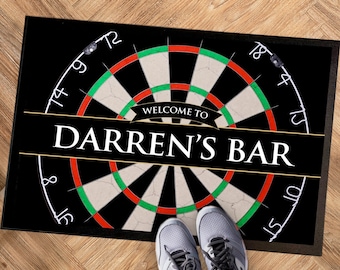 Personalised Darts Door Mat 60 x 40cm, Darts games room mat for home bar pub,  man cave