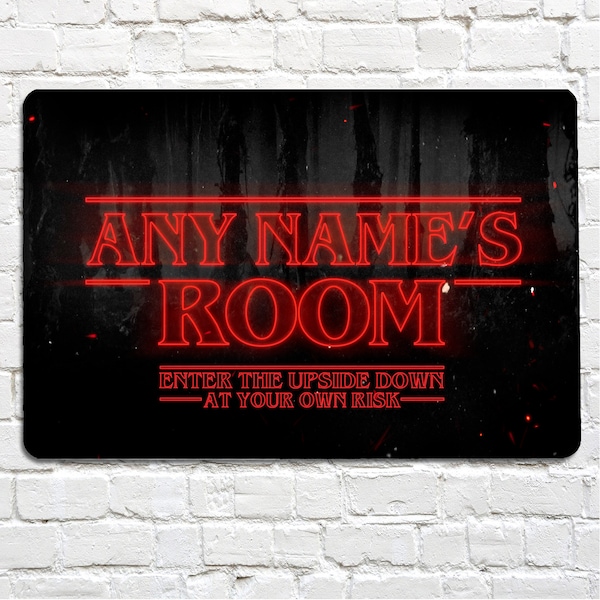 Personalised Room Sign, red stranger type A4 metal wall art sign, teenagers, bedroom sign decocration