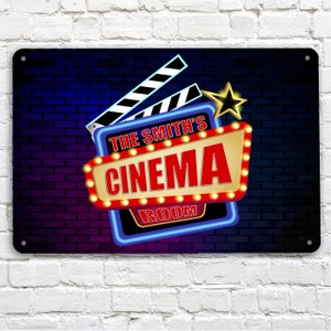Personalised Home Cinema Sign - Clapper board Family room Home Cinema metal A4 sign - movie decor