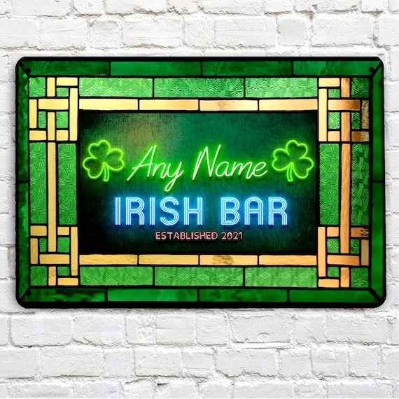 Personalised Irish Bar Sign Neon Green Printed Metal Sign A4 Etsy