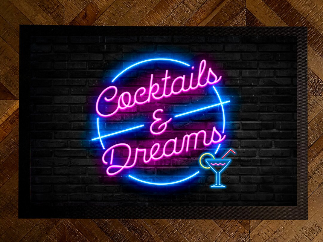 Cocktails & Dreams Novelty Bar Door Mat 80s Neon Home Bar Etsy