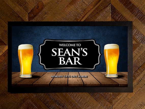 Personalised Bar Runner Mat - With Any Name Blue Grunge Bar
