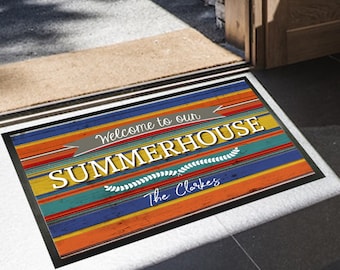 Personalised Summerhouse door mat  | coloured stripes 60 x 40cm, non slip door mat