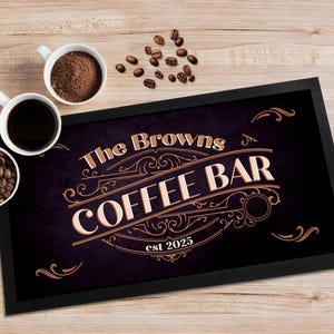 Personalisierte Kaffeebar Läufer Matte - Vintage Gold Home Kaffeestation, Barista, Tee Kaffeezubehör