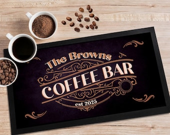 Personalised Coffee Bar Runner Mat - Vintage gold Home Coffee station, Barista, tea coffee accessories