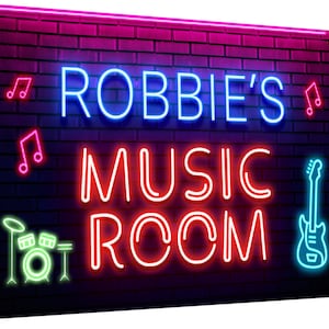 Personalised Music Room Sign A4 metal Studio musicians guitar room sign image 1