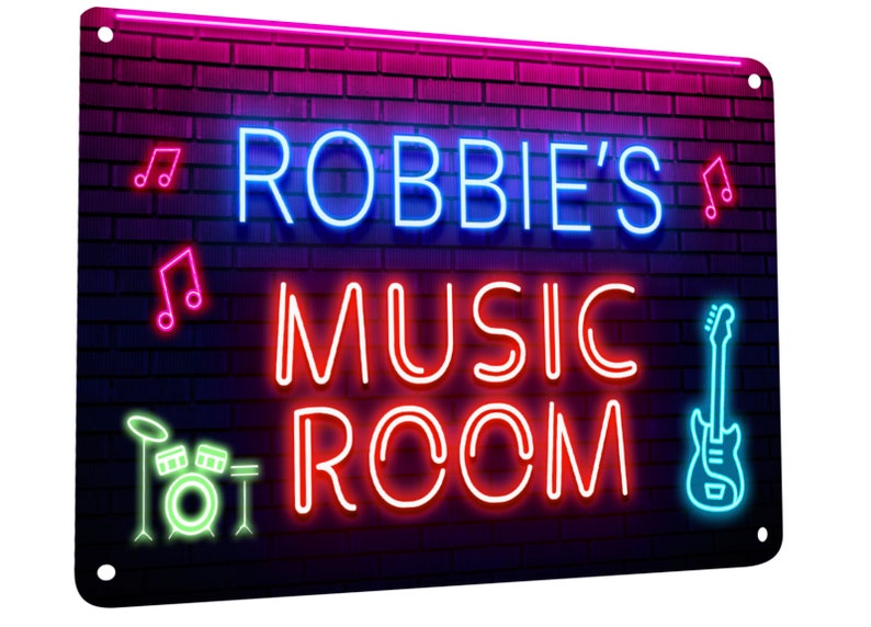 Personalised Music Room Sign A4 metal Studio musicians guitar room sign image 1