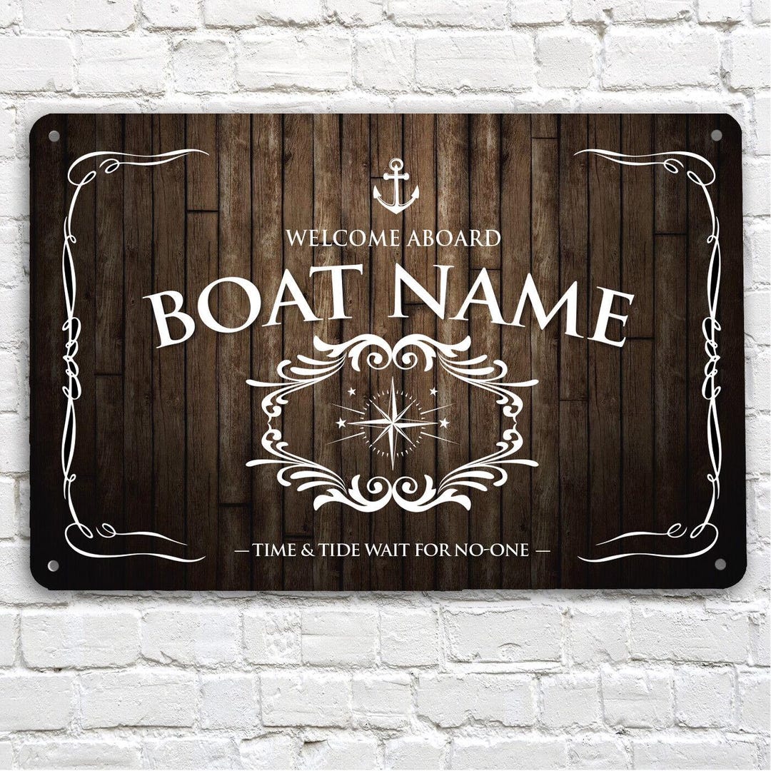 Personalised Boat Sign - Welcome Aboard Canal Boat, Yacht Brown Wood ...