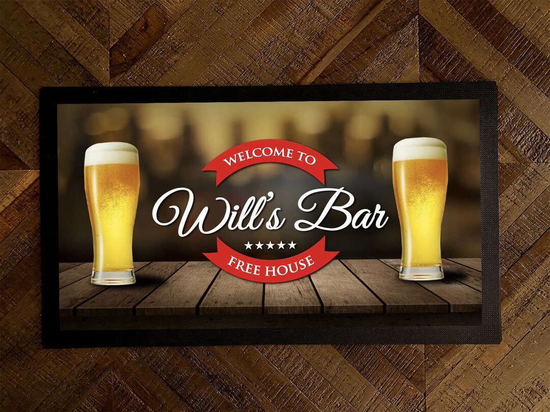 Personalised Bar Runner Mat - Red Beer Label Home Bar Accessories Beer ...