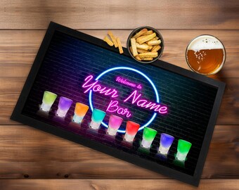 Personalised Bar Runner - cocktail shots bar runner mat,  home bar accessories