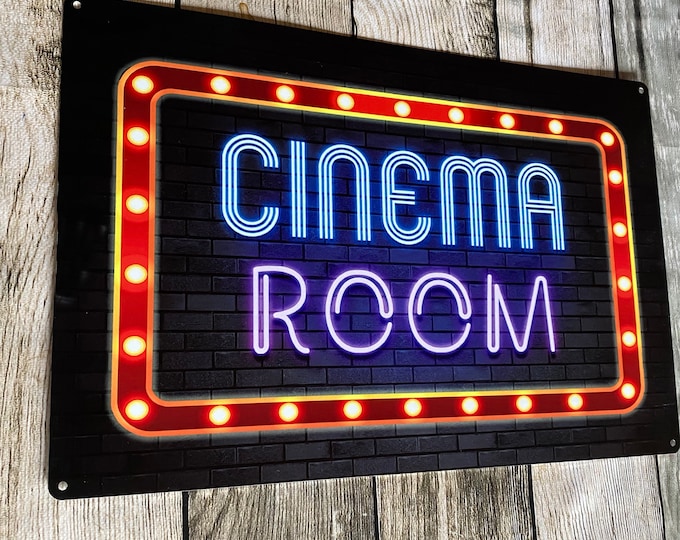 Cinema Room Sign - effect printed Cinema movie room A4 metal sign