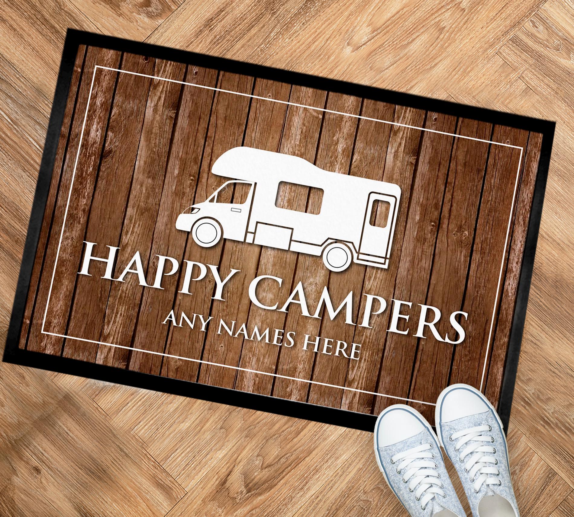 thumbnail image 2 of Artylicious Personalised 'Happy Campers' Wood Effect Door Mat – 60x40 Cm – Campervan 2 of 4