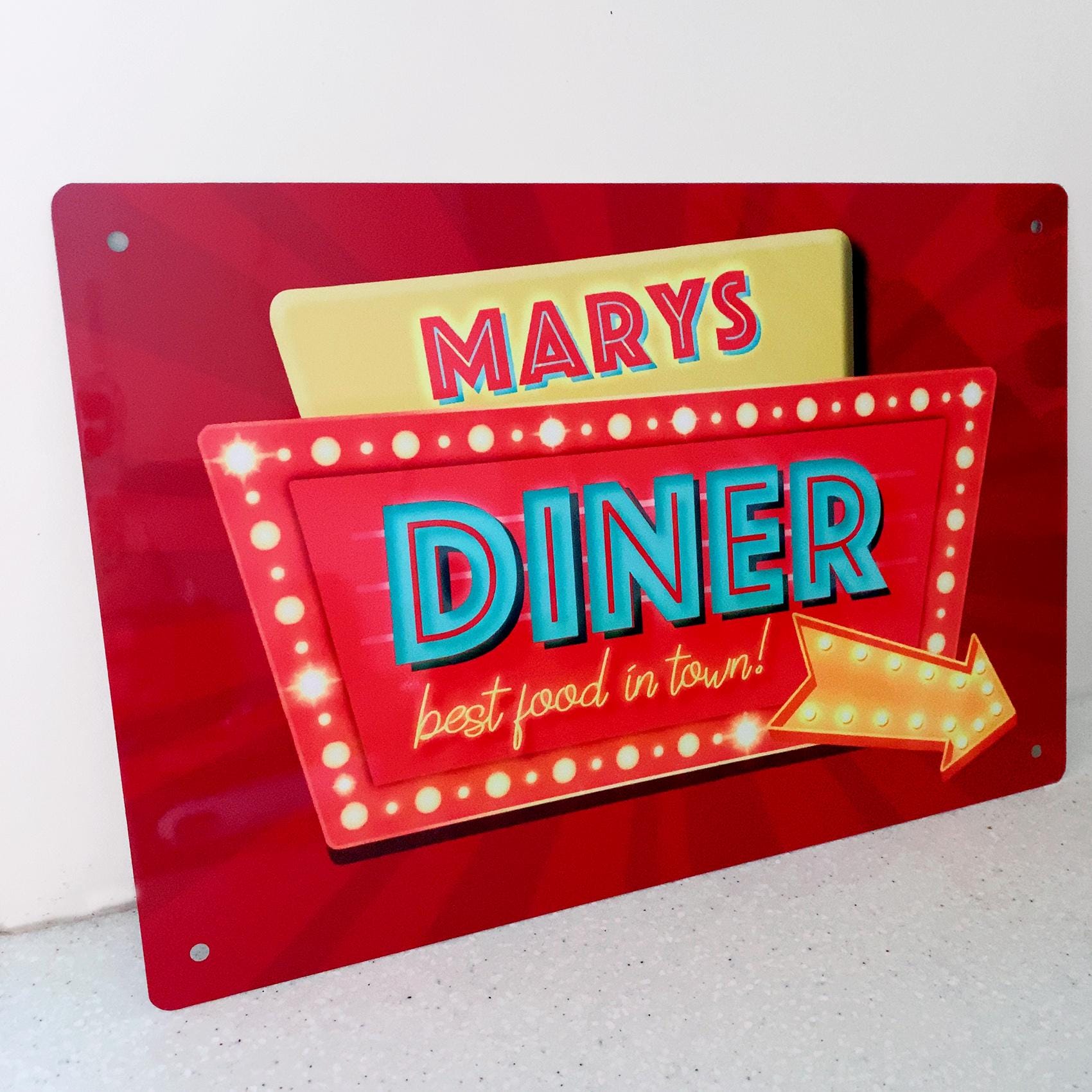 Dinner Set Sign Personalised Retro Diner Sign - Printed Metal Sign A4 American Diner ...