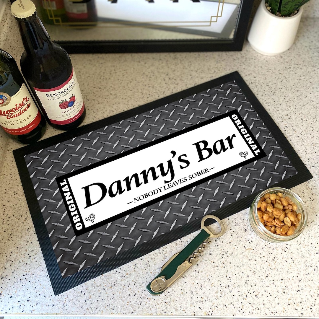 Personalised Bar Runner Mat - Metal Grid Effect Pubs Home Bar Beer Mat ...