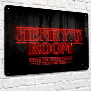 Personalised Room Sign, red stranger type A4 metal wall art sign, teenagers, tv bedroom sign decocration