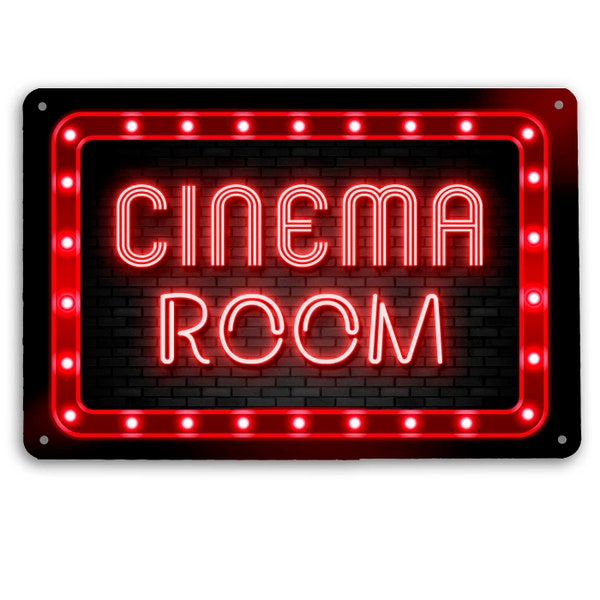 Enseigne pour salle de cinéma - plaque imprimée en métal A4 pour salle de cinéma maison, rouge, verte, bleue et rose