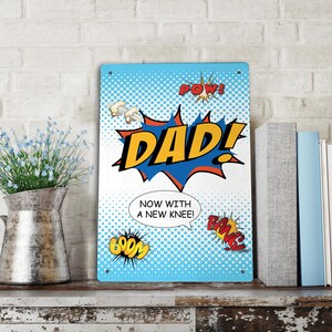 Dad comic superhero sign | Personalised Fathers day gift | custom gift for Dad - A4 metal sign