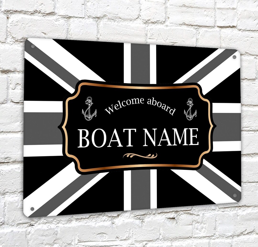 Personalised Boat Sign - Welcome Aboard Canal Boat, B&W Label Union ...