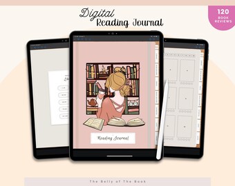 Digital Reading Journal: Book Review Tracker with Stickers (Goodnotes PDF)