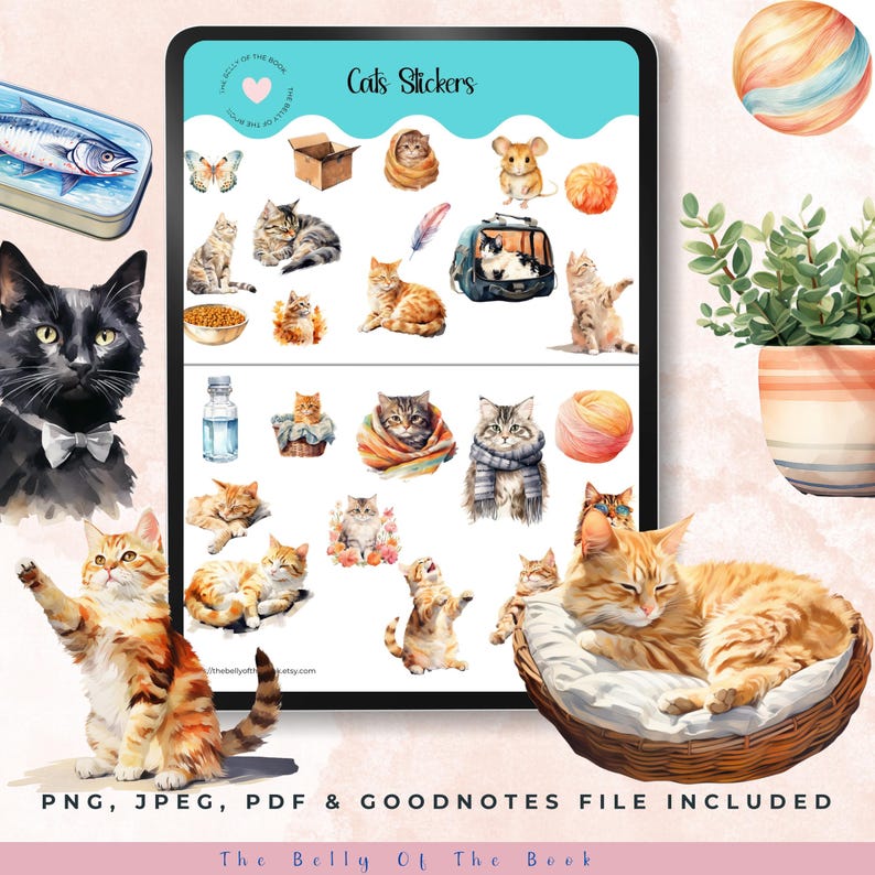 Cat Sticker Pack – Digital & Printable Planner Stickers (goodnotes, PNG ...
