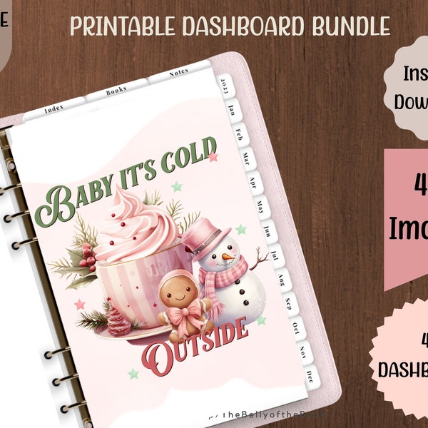 Get Organized in Style: Pink Christmas Printable Planner Dashboards Bundle Pack with 40 Beautiful Ring Planner Accessories